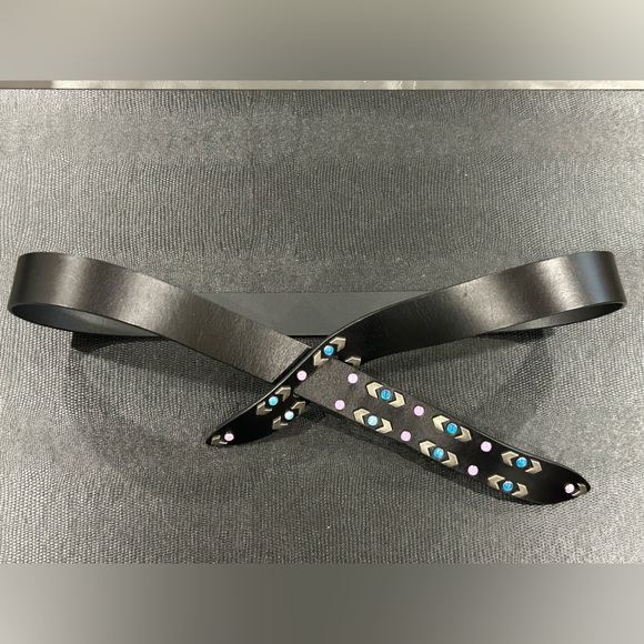 Isabel Marant Black Leather Studded Belt with Blue and Pink Accents main image 6